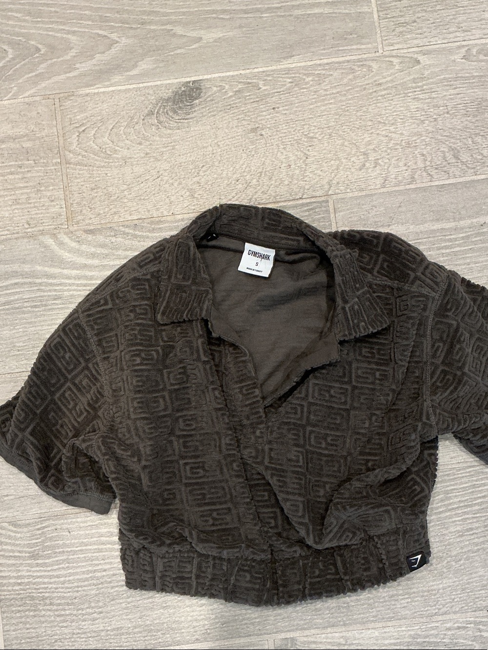 Gymshark Charcoal Grey Monogram Towel Crop Top Textured Women’s Sz Small